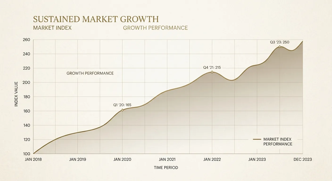 Minimalist clinical market growth chart with an upward trend vector line